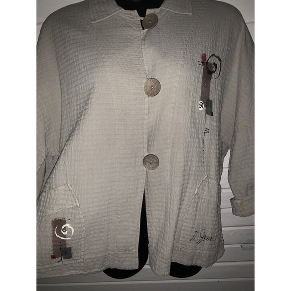 Phoenix Conexion USA Sz XL ART to WEAR Hand Painted Waffle Khaki Jacket EUC - Picture 3 of 10